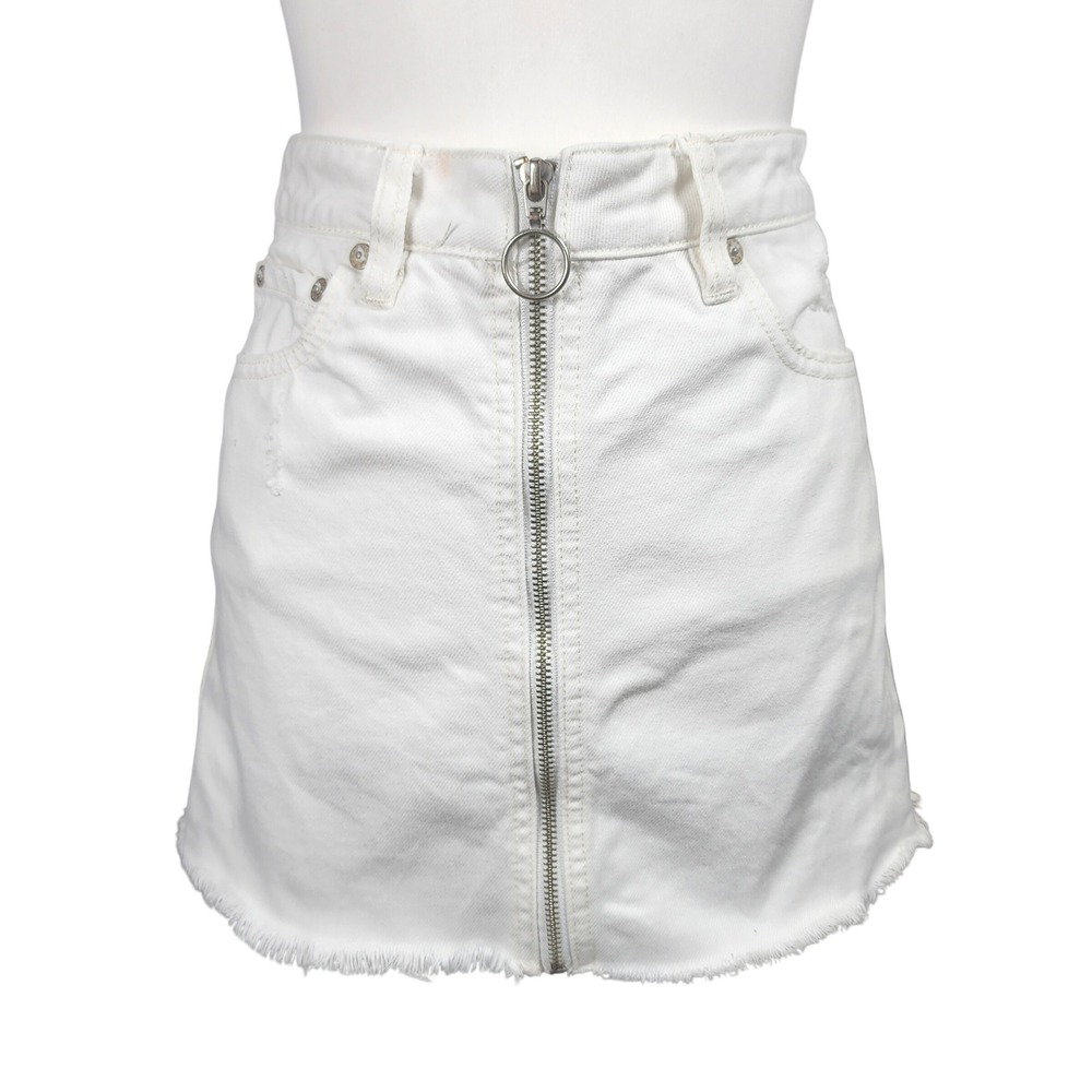 Free People We The Free White Denim Mini Skirt Womens 24 Raw Hem Festival Casual